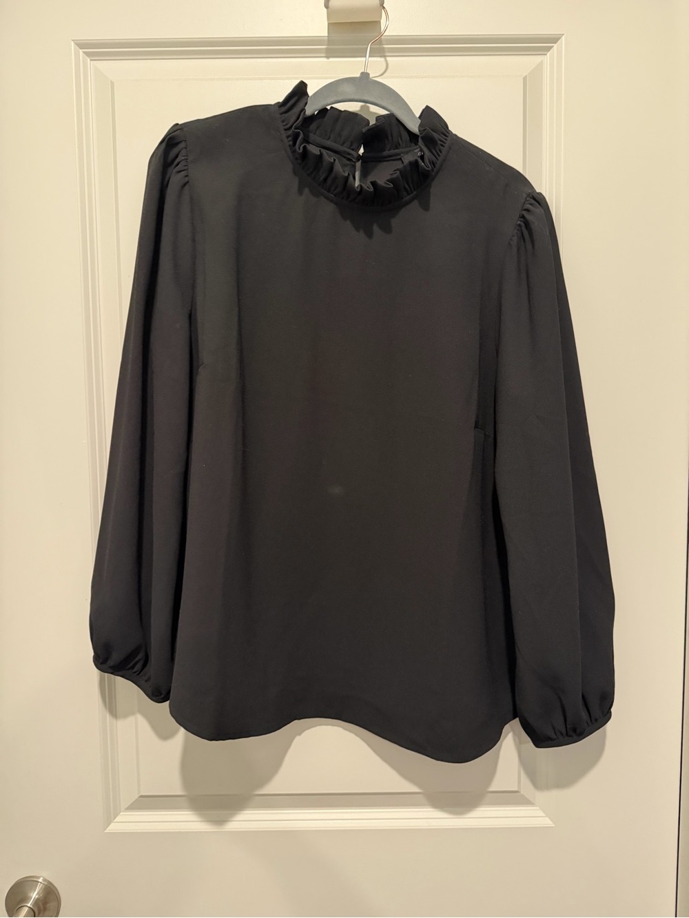 J. Crew Black Ruffle-Neck Long Sleeve Blouse